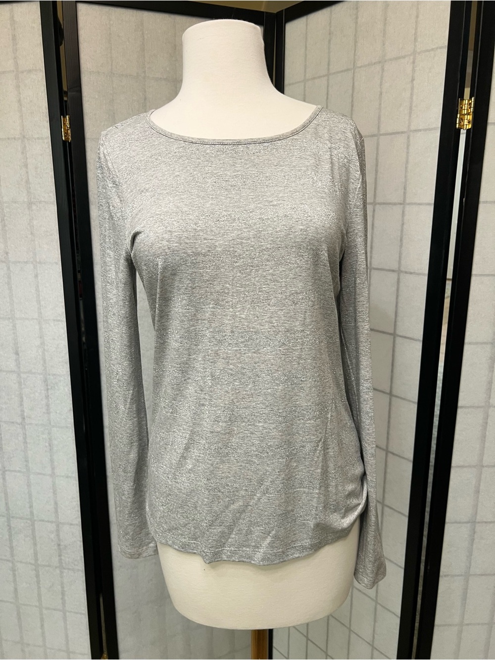 Talbots Glitter Striped Long Sleeve Tee - Silver